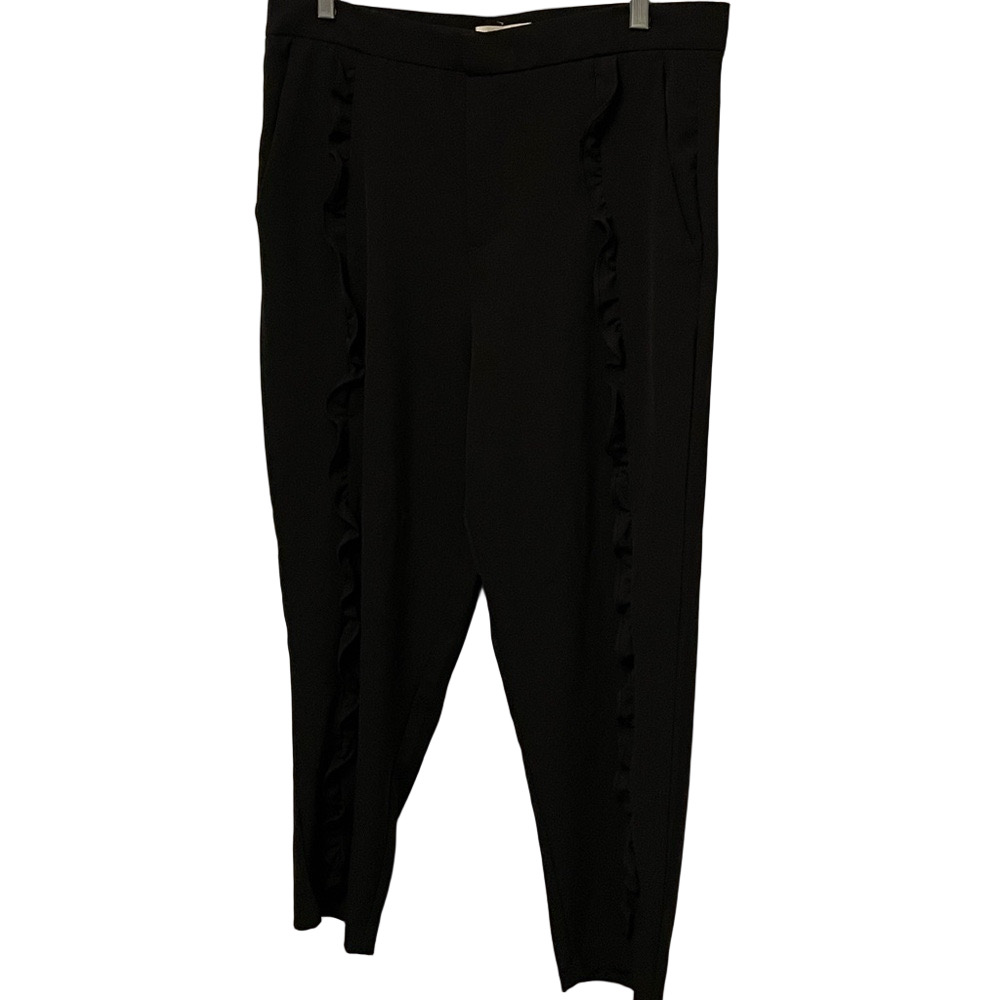 Women’s Silence + Whispers Black Crop Pants With Front Ruffle Size XL
